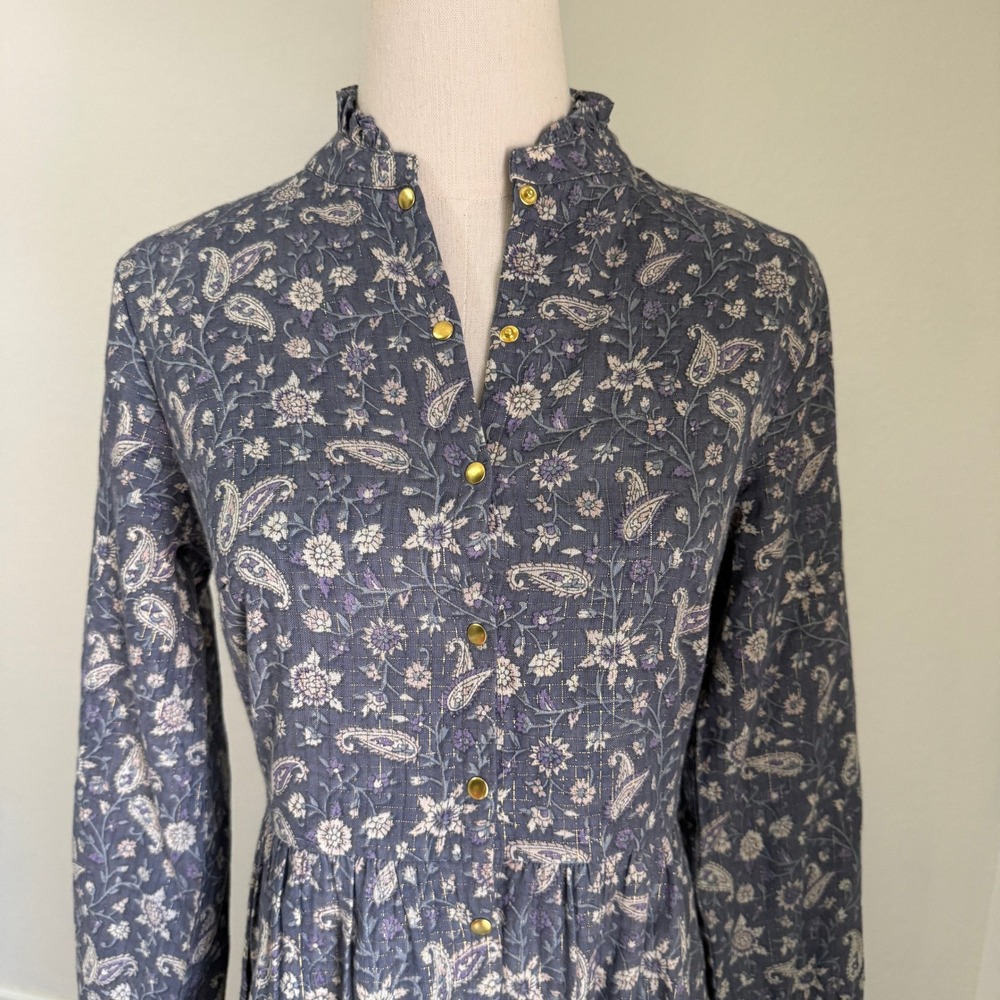 Louis Louise Paris Blue Floral Paisley Maxi‎ Dress Medium French Prairie Peasant - Picture 2 of 11